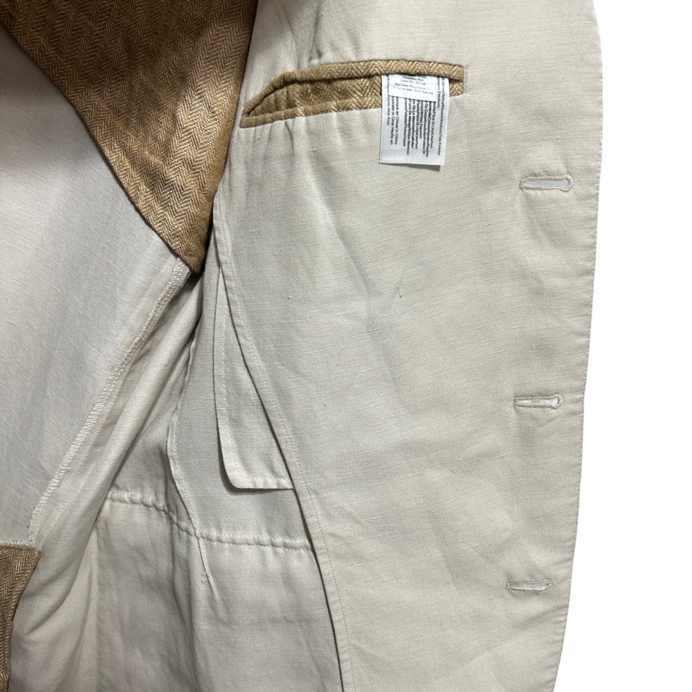 Brooks Brothers Men Linen Cotton Blazer Jacket L Beige 3 Button‎ Sports Coat - Picture 8 of 11